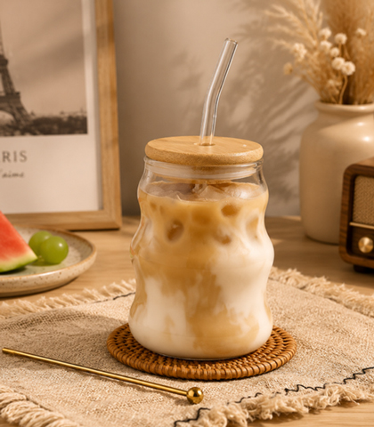 Glass Cup with Glass Straw