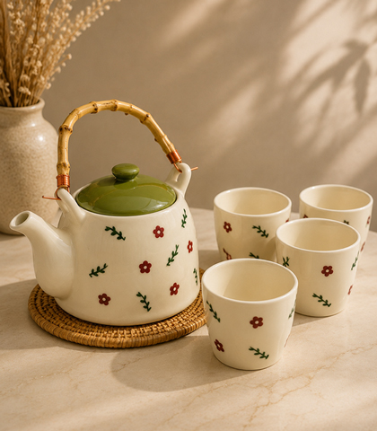 Modern Ceramic Tea Pot Set with 4 Cups