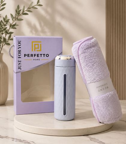 Premium Cotton Fleece Towel Gift Box Set with Bottle
