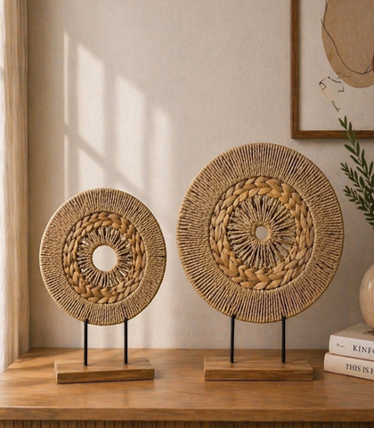 Boho Rattan & Metal Stand Statue
