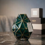 Modern Green Glass Vase with Gold Lines