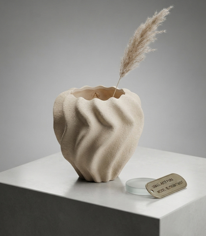 Modern Wavy Beige Ceramic Vase