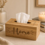 Wooden Tissue Box with “Home”