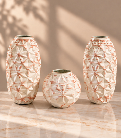 Modern Beige Glass Vases Set of 3