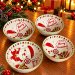 Set of 4 Santa Print Christmas Bowls