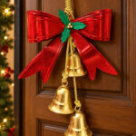 Metal Christmas Door Decoration with Bow and 3 Bells