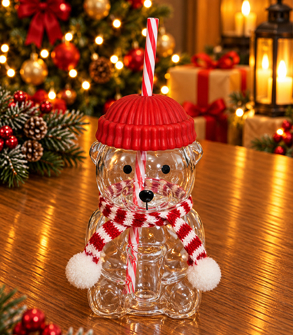 Christmas Glass Mug with Straw